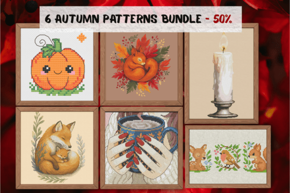 6 Autumn Cross Stitch Patterns Bundle