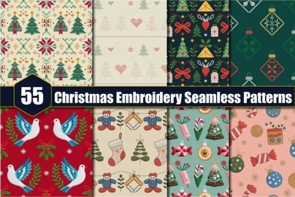 Christmas Embroidery Seamless Patterns