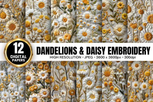 Dandelions Daisy Flowers Embroidery