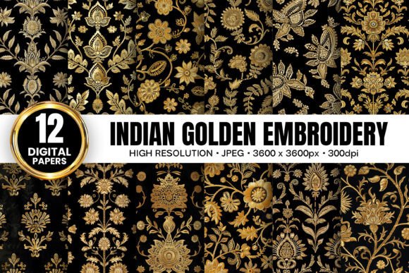 Gold Black Indian Embroidery Patterns