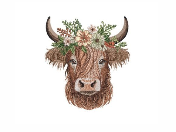 Highland Cow Embroidery Design