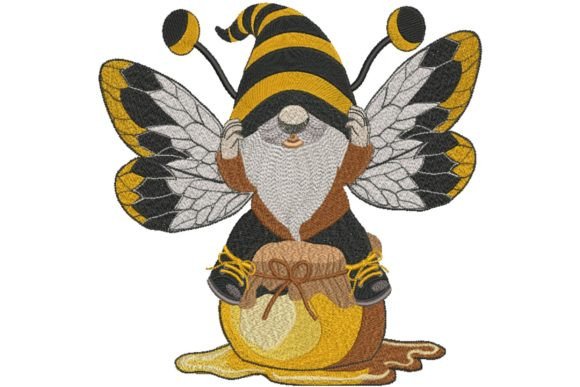 Honey Bee Gnome Embroidery Design