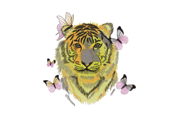 Tiger Head Butterfly Embroidery